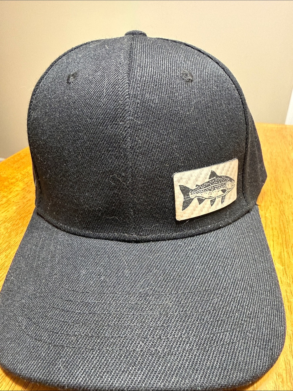 Black Baseball Cap with Fish Patch